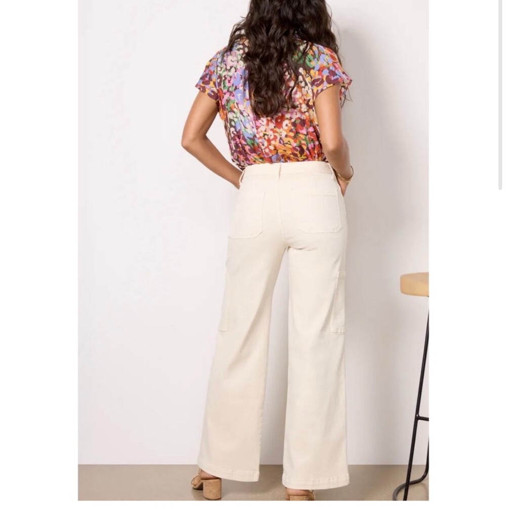 Kut from the Kloth Cream The Jodi High Rise Wide Leg Cargo Jean Size 6 - Picture 3 of 15